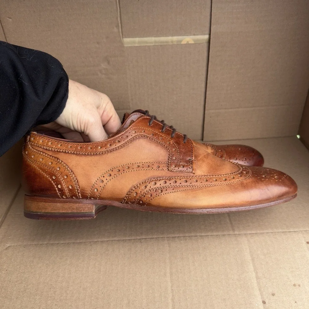 Ted Baker Gryene Leather Wingtip Oxford Shoes Tan Brown Men's 10 / EU 43